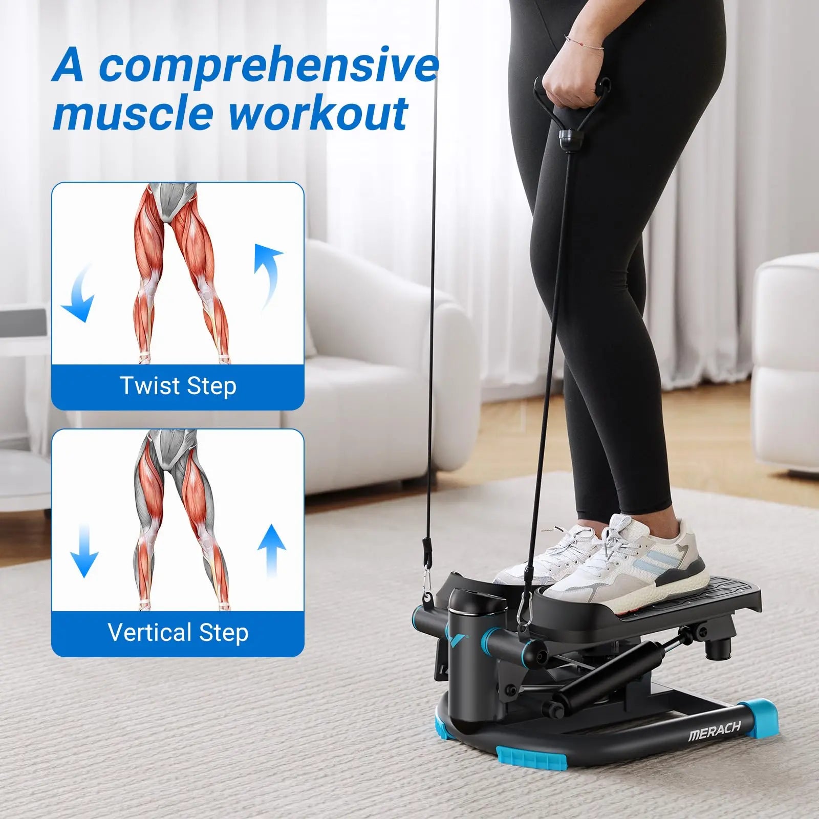 MERACH Dual-Action Stepper – 330lbs Capacity with Resistance Bands