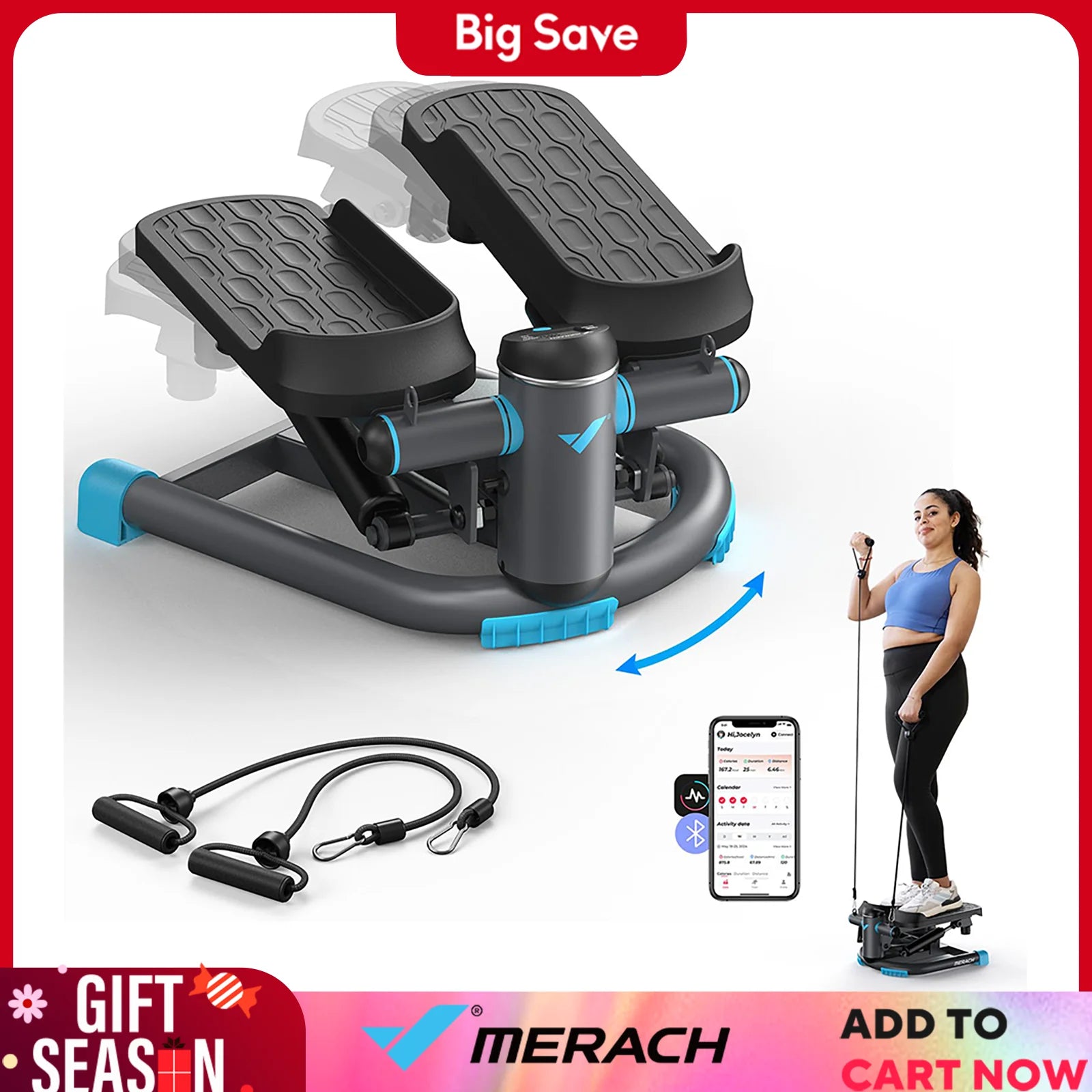 MERACH Dual-Action Stepper – 330lbs Capacity with Resistance Bands