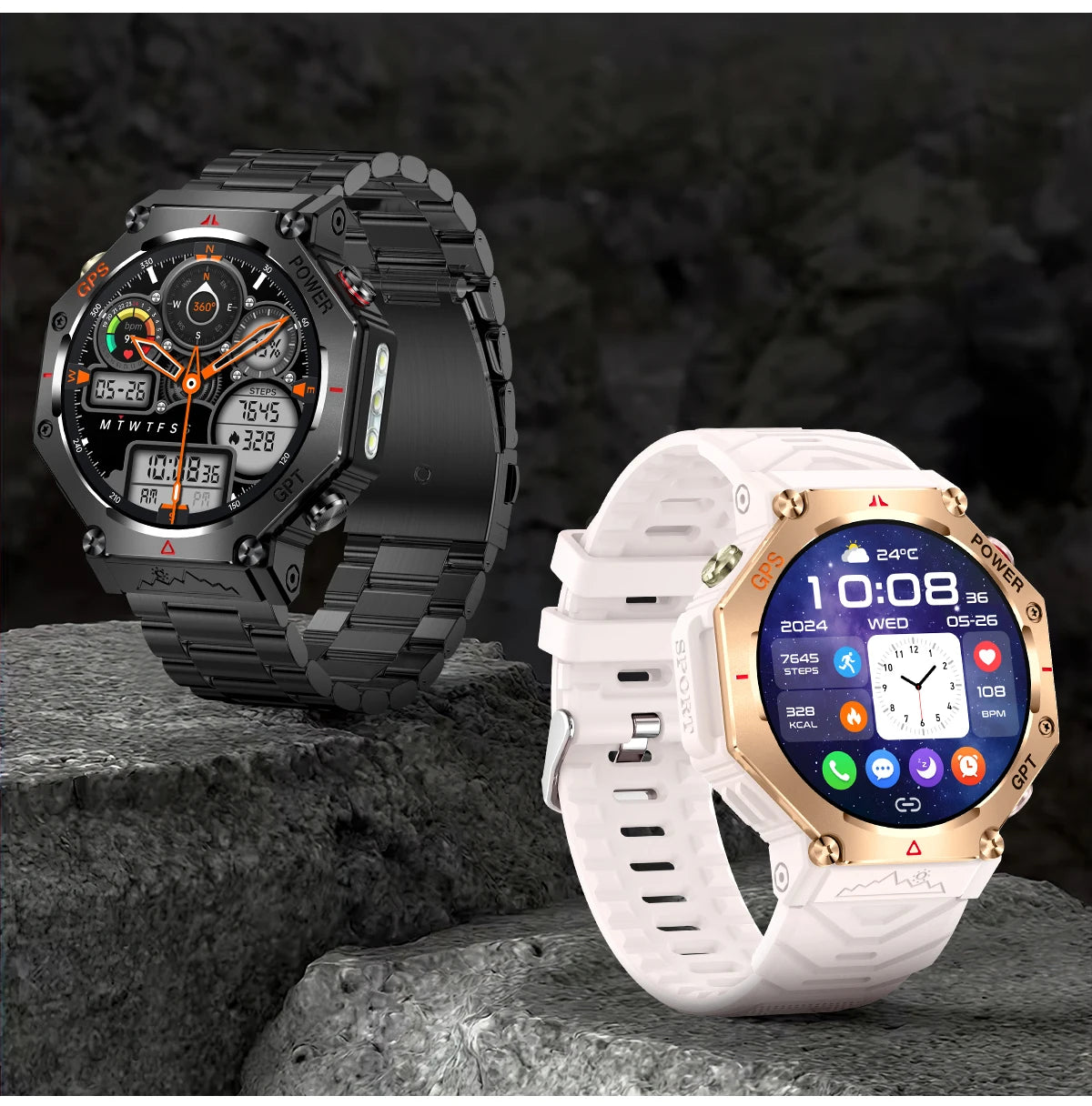 2025 T-Rex 3 Ultra GPS Smart Watch for Men — 10ATM/IP68 Waterproof Military Sport Smartwatch with Dual-Band GNSS & Compass