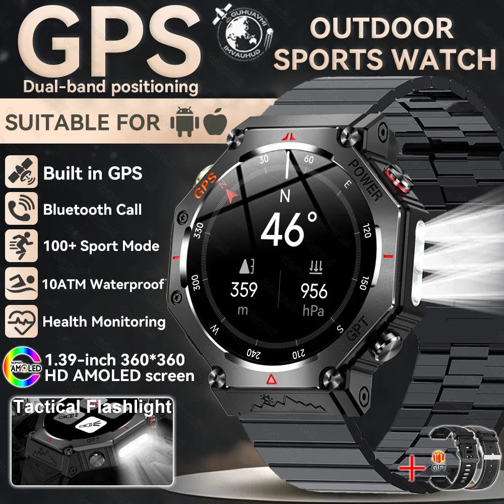 2025 T-Rex 3 Ultra GPS Smart Watch for Men — 10ATM/IP68 Waterproof Military Sport Smartwatch with Dual-Band GNSS & Compass