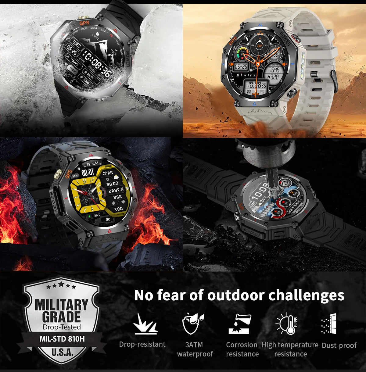 2025 T-Rex 3 Ultra GPS Smart Watch for Men — 10ATM/IP68 Waterproof Military Sport Smartwatch with Dual-Band GNSS & Compass