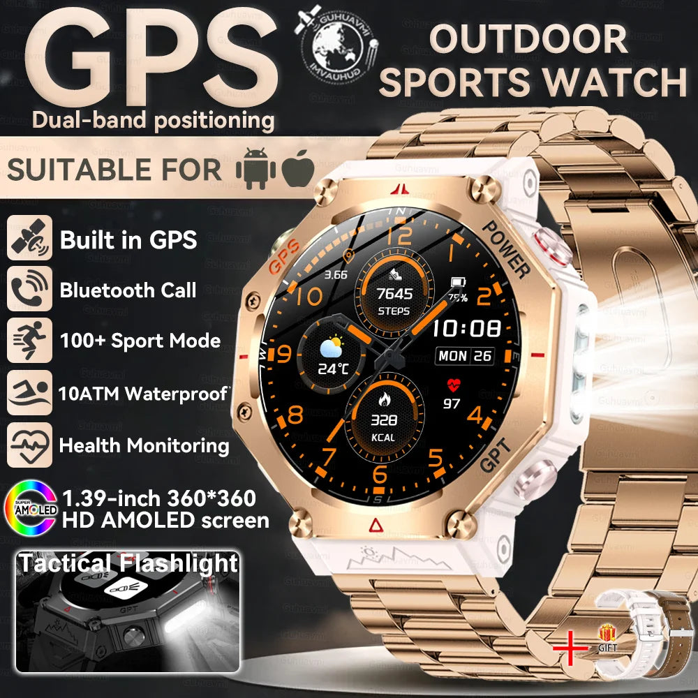 2025 T-Rex 3 Ultra GPS Smart Watch for Men — 10ATM/IP68 Waterproof Military Sport Smartwatch with Dual-Band GNSS & Compass