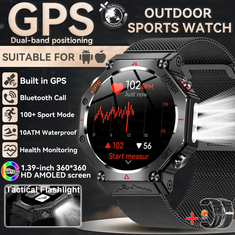 2025 T-Rex 3 Ultra GPS Smart Watch for Men — 10ATM/IP68 Waterproof Military Sport Smartwatch with Dual-Band GNSS & Compass