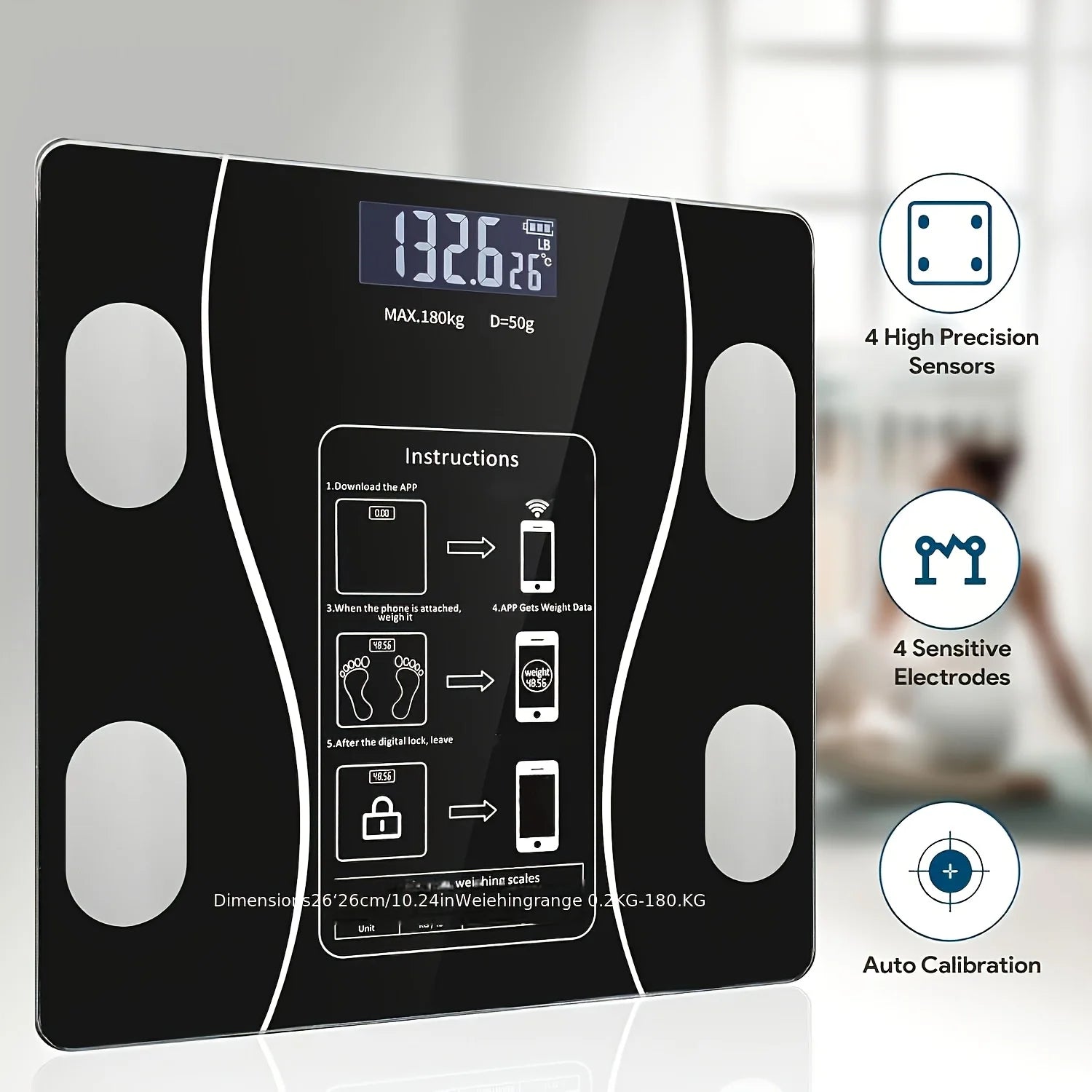 Smart Digital Body Scale – LED Display, 400lb Capacity