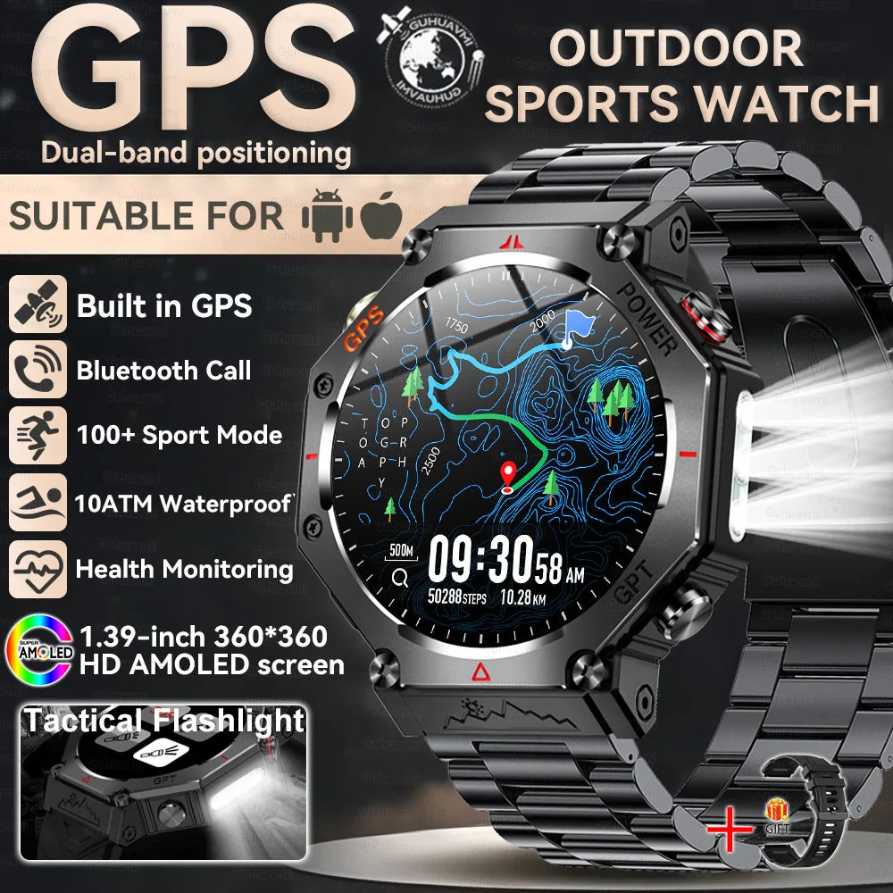 2025 T-Rex 3 Ultra GPS Smart Watch for Men — 10ATM/IP68 Waterproof Military Sport Smartwatch with Dual-Band GNSS & Compass