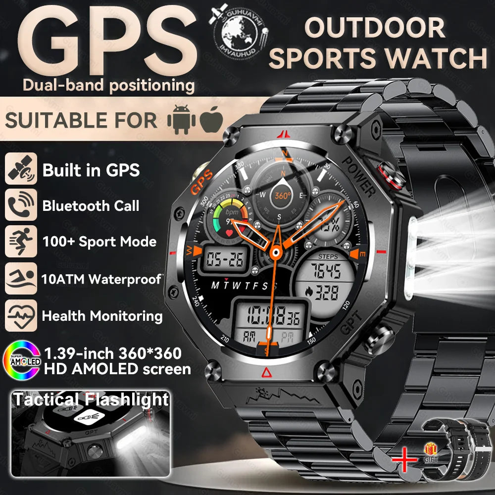 2025 T-Rex 3 Ultra GPS Smart Watch for Men — 10ATM/IP68 Waterproof Military Sport Smartwatch with Dual-Band GNSS & Compass