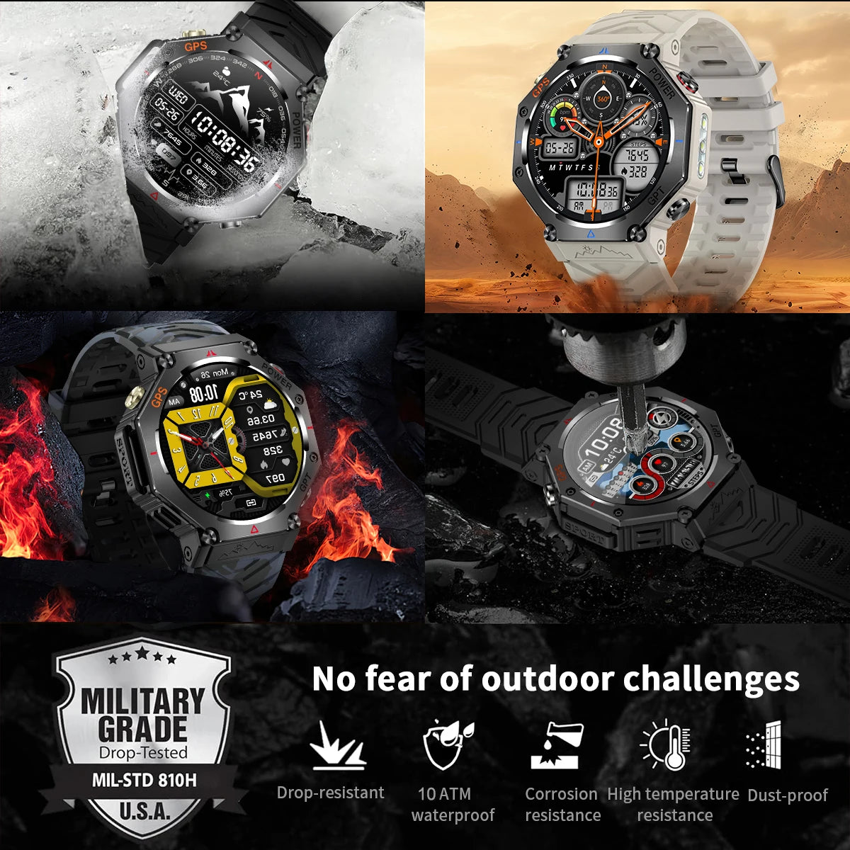 2025 T-Rex 3 Ultra GPS Smart Watch for Men — 10ATM/IP68 Waterproof Military Sport Smartwatch with Dual-Band GNSS & Compass