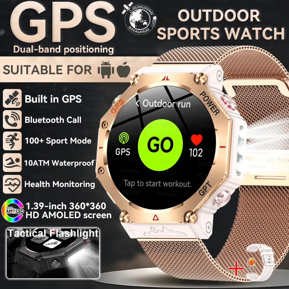 2025 T-Rex 3 Ultra GPS Smart Watch for Men — 10ATM/IP68 Waterproof Military Sport Smartwatch with Dual-Band GNSS & Compass