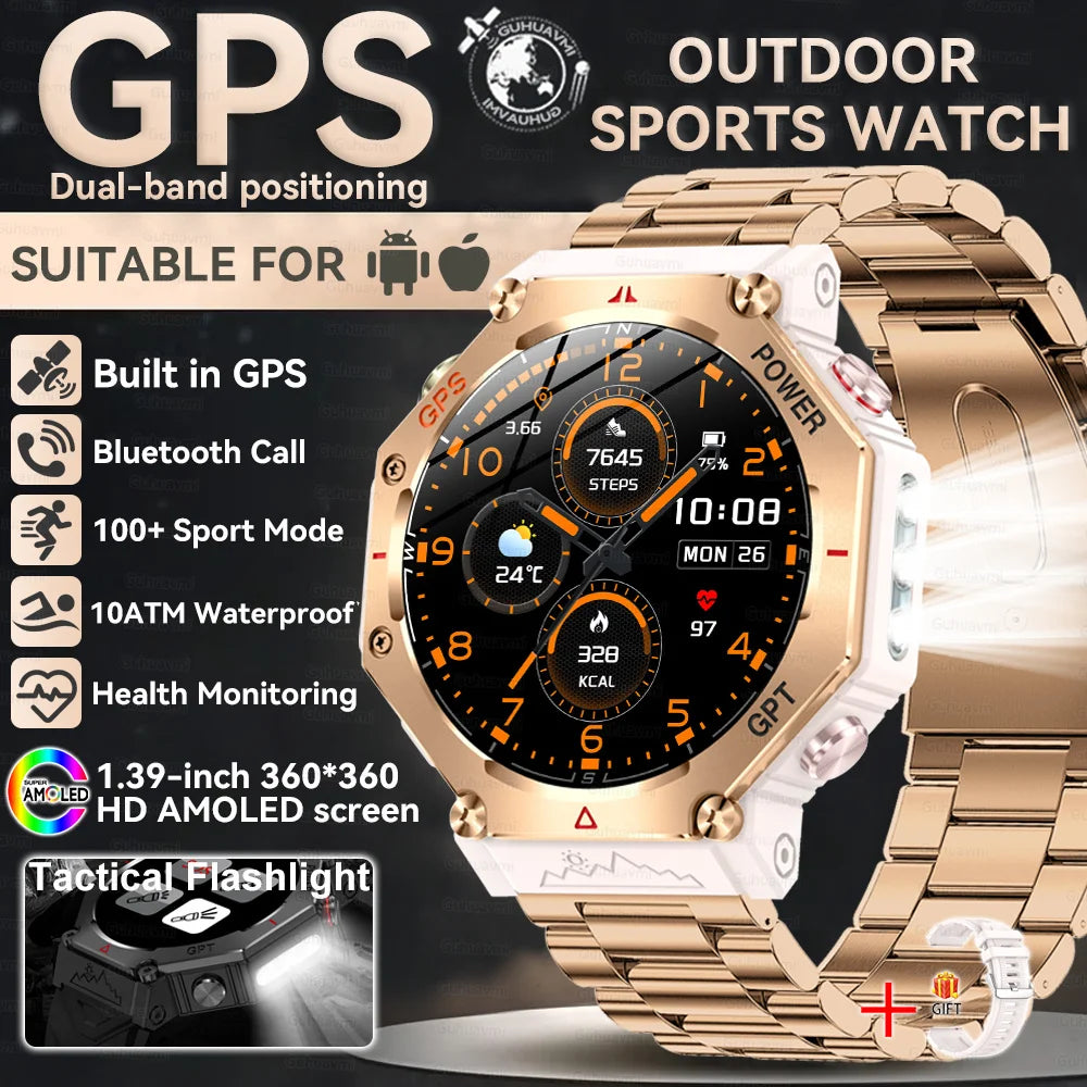 2025 T-Rex 3 Ultra GPS Smart Watch for Men — 10ATM/IP68 Waterproof Military Sport Smartwatch with Dual-Band GNSS & Compass