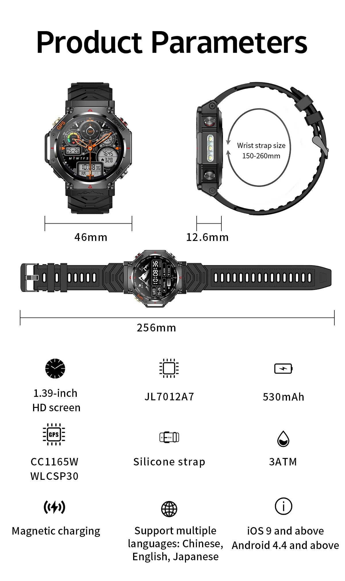 2025 T-Rex 3 Ultra GPS Smart Watch for Men — 10ATM/IP68 Waterproof Military Sport Smartwatch with Dual-Band GNSS & Compass