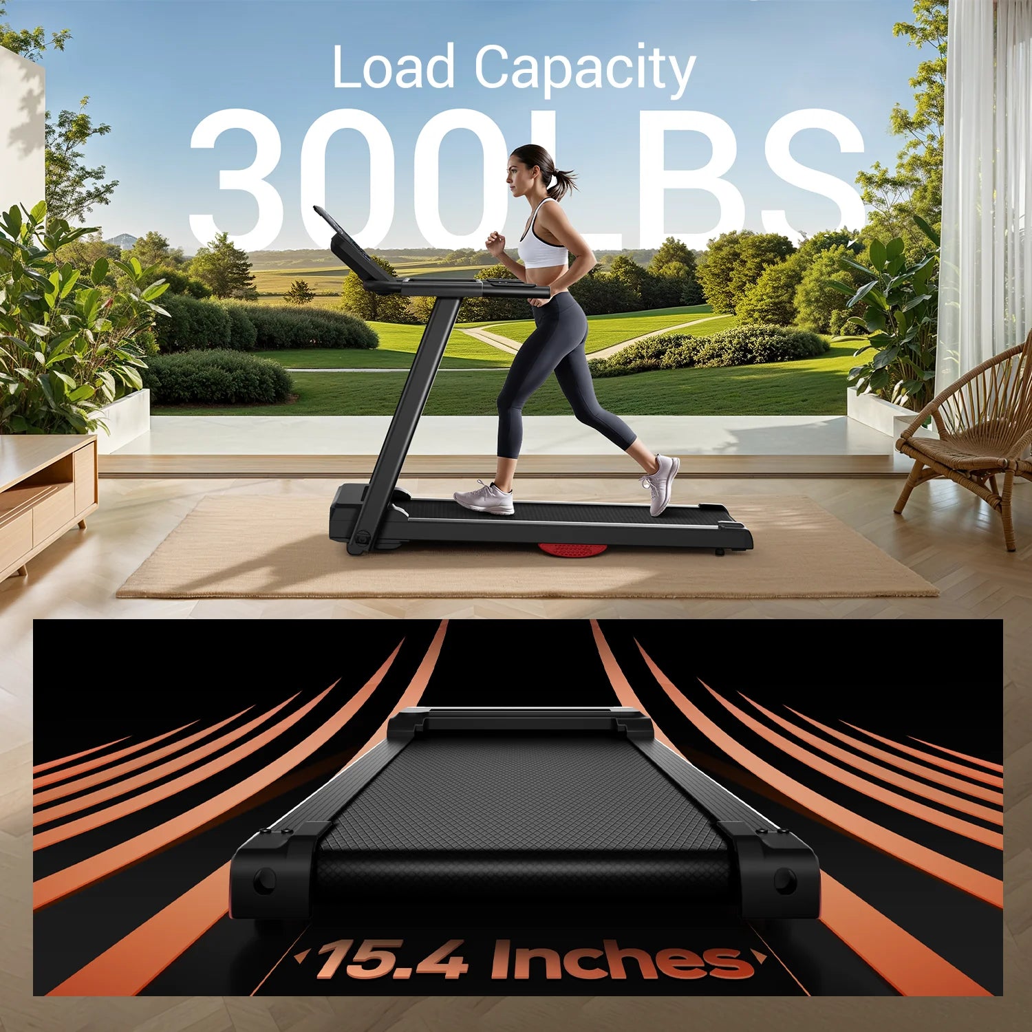 3.0HP Brushless Foldable Treadmill – 300LB Capacity with HR Monitor