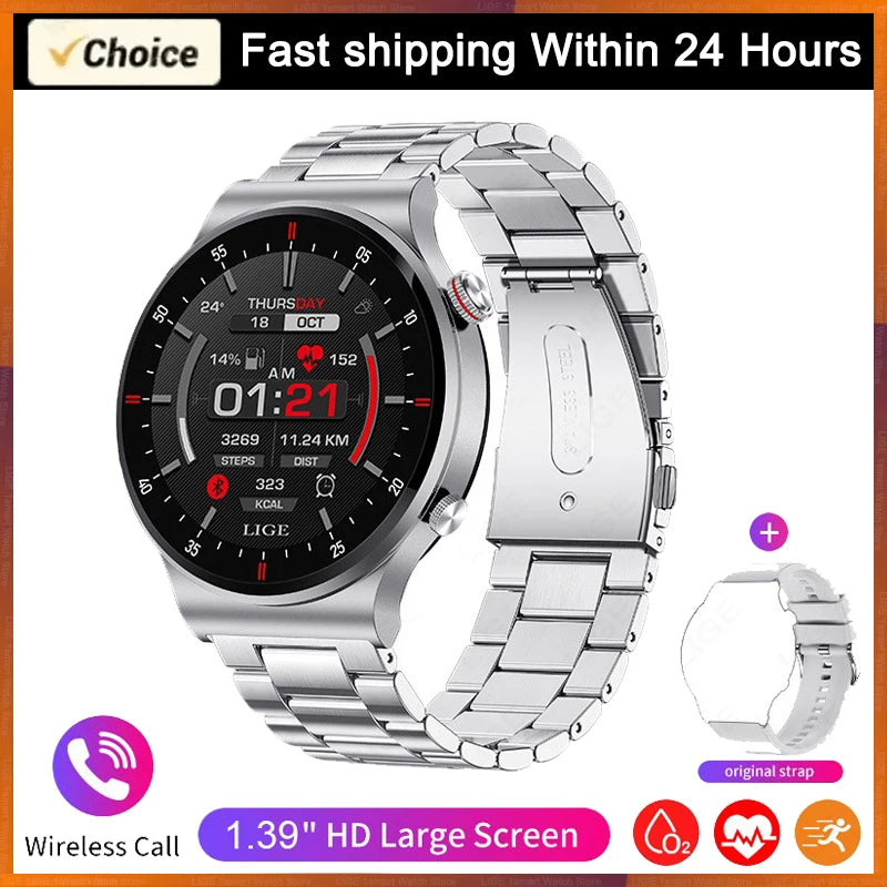 LIGE 2025 Smartwatch – ECG+PPG AMOLED Bluetooth Call Fitness Watch